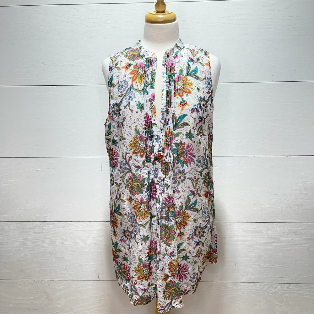 CAbi #101 Floral Printed Popover Pintuck Tunic